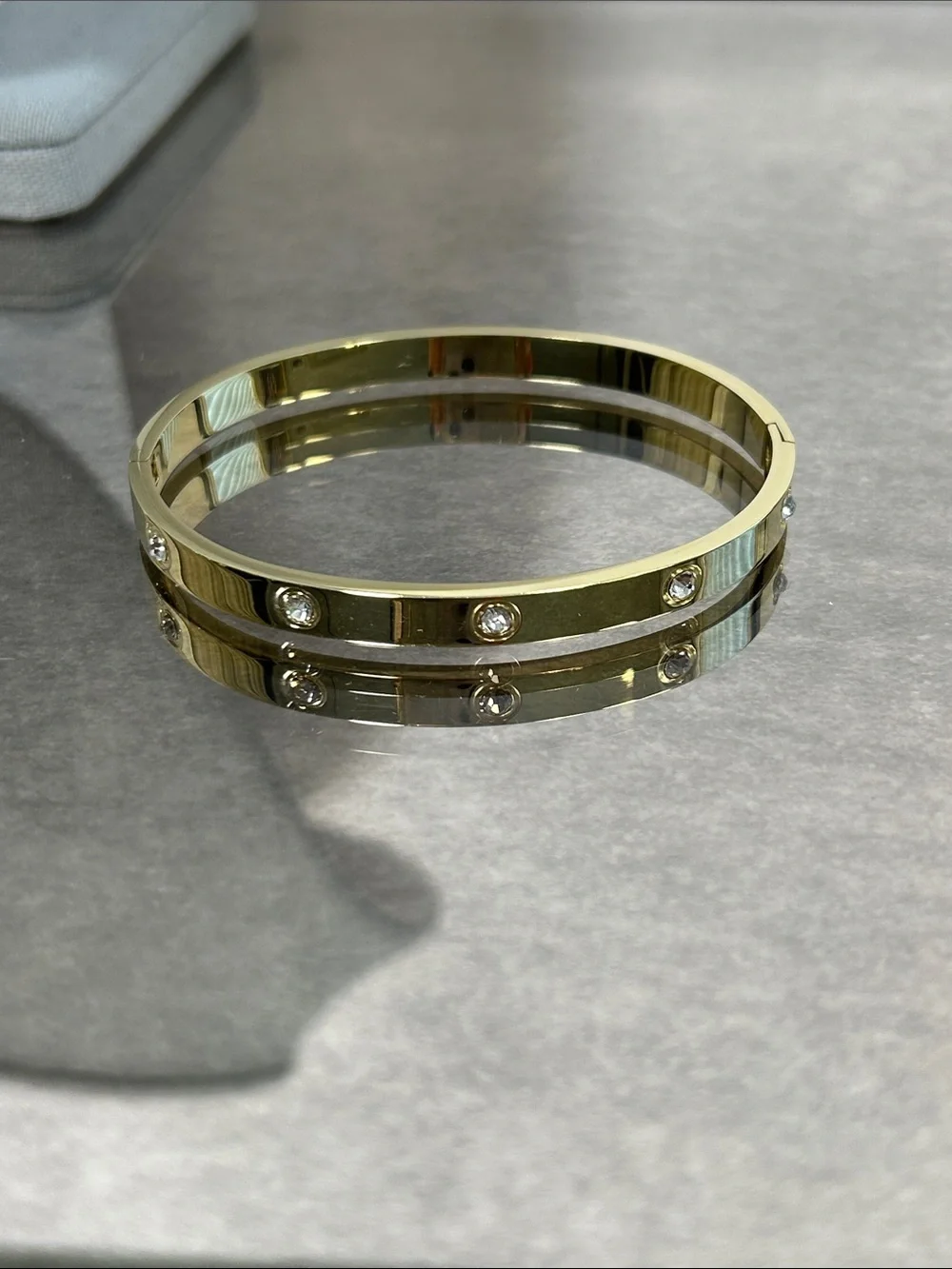 Gold Crystal-Studded Bangle Bracelet